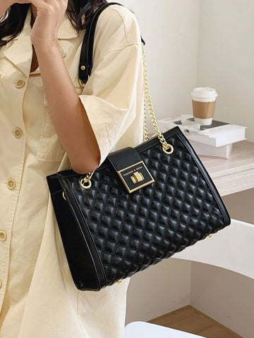 Quilted Chain Shoulder Tote Bag