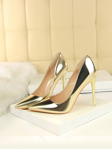 Metallic Point Toe Stiletto Heeled Court Pumps