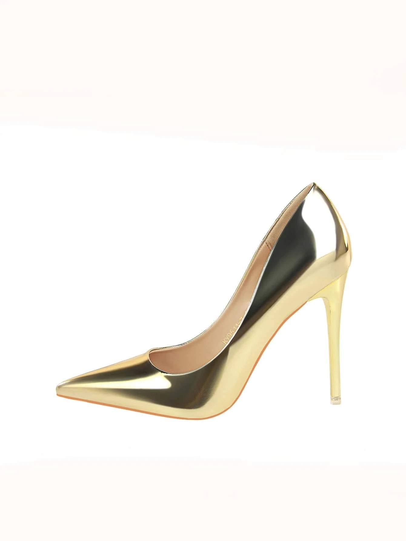 Metallic Point Toe Stiletto Heeled Court Pumps