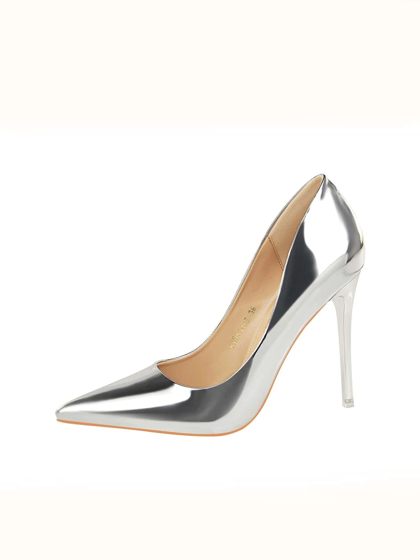 Metallic Point Toe Stiletto Heeled Court Pumps