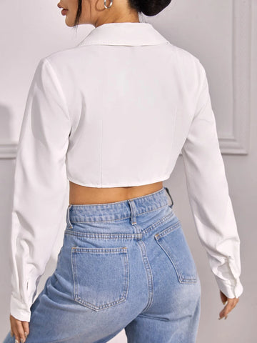 EZwear Asymmetrical Hem Crop Shirt