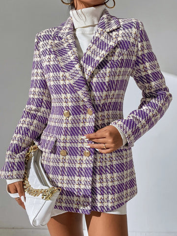 Privé Plaid Lapel Neck Double Breasted Blazer