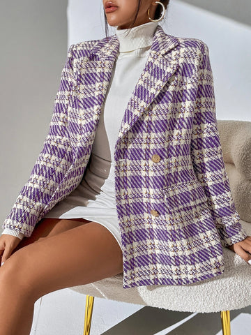 Privé Plaid Lapel Neck Double Breasted Blazer