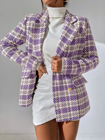 Privé Plaid Lapel Neck Double Breasted Blazer