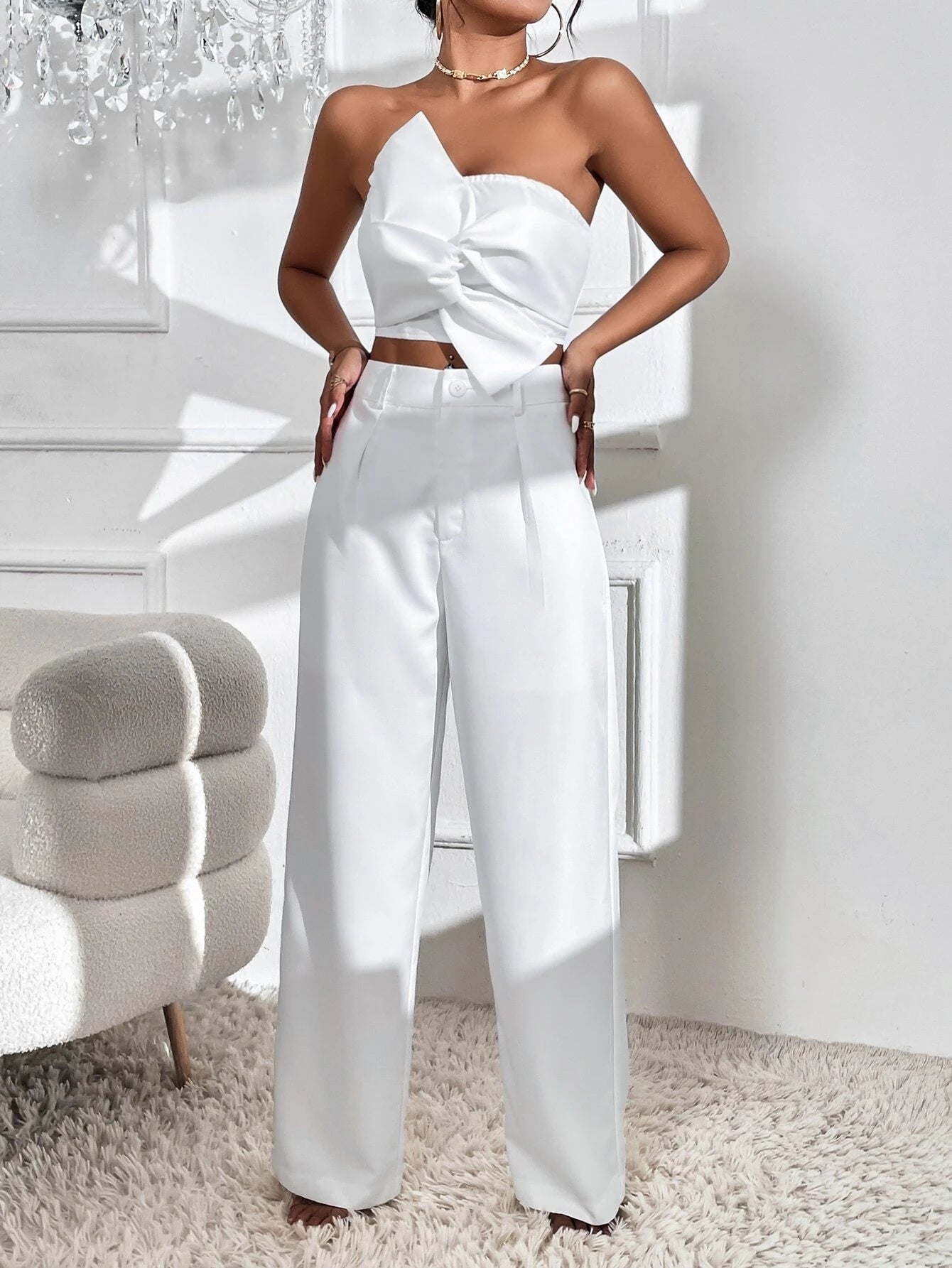 Privé Twist Front Crop Top & Wide Leg Pants