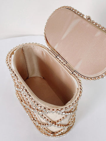 Lightweight,Business Casual Mini Rhinestone & Faux Pearl Decor Chain Box Bag