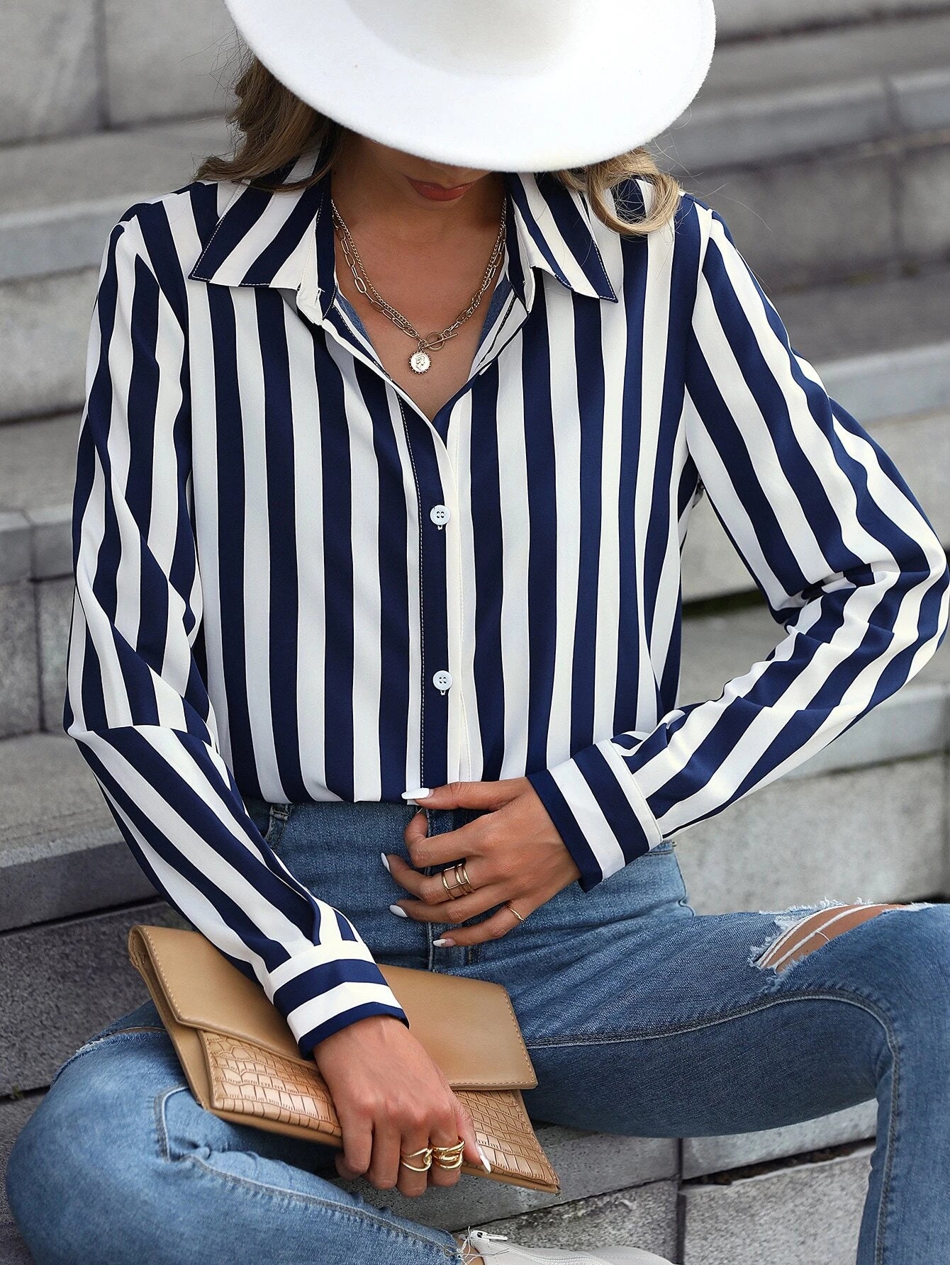 Clasi Vertical Striped Print Button Up Shirt