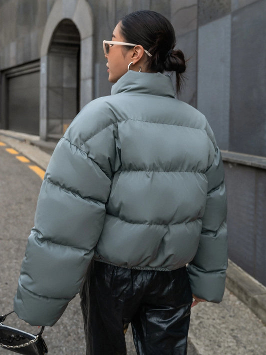 DAZY Drop Shoulder Zipper Puffer Thick Pockets Coat