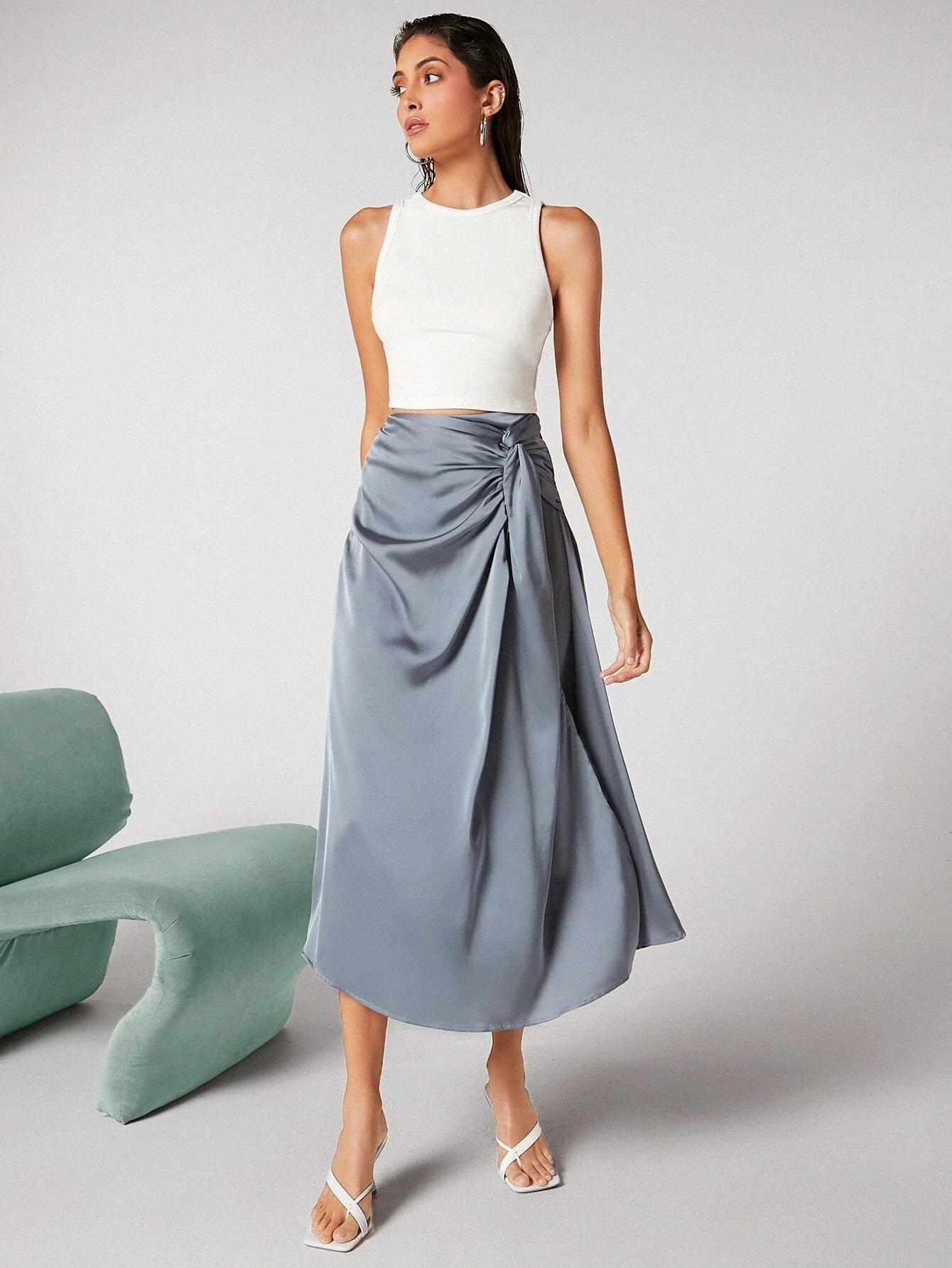 Priv� Twist Front Satin Skirt Workwear