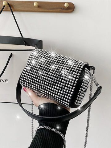 Mini Allover Rhinestone Decor Chain Square Bag
