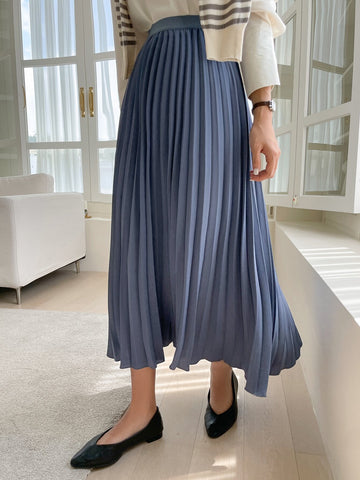 DAZY Solid Color Cinched Waist Simple Pleated Skirt