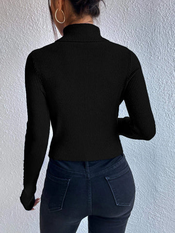 Privé Turtleneck Button Detail Sweater