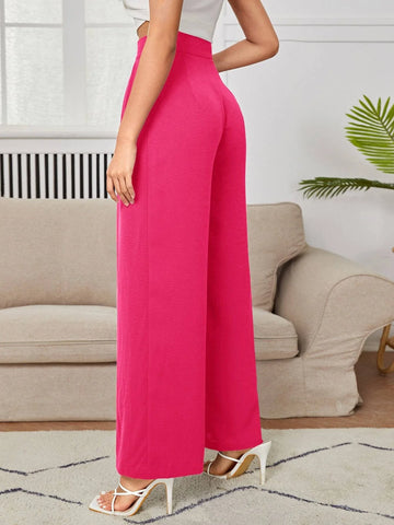 PETITE High Waist Plicated Wide Leg Black Dress Pants