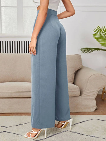 PETITE High Waist Plicated Wide Leg Black Dress Pants