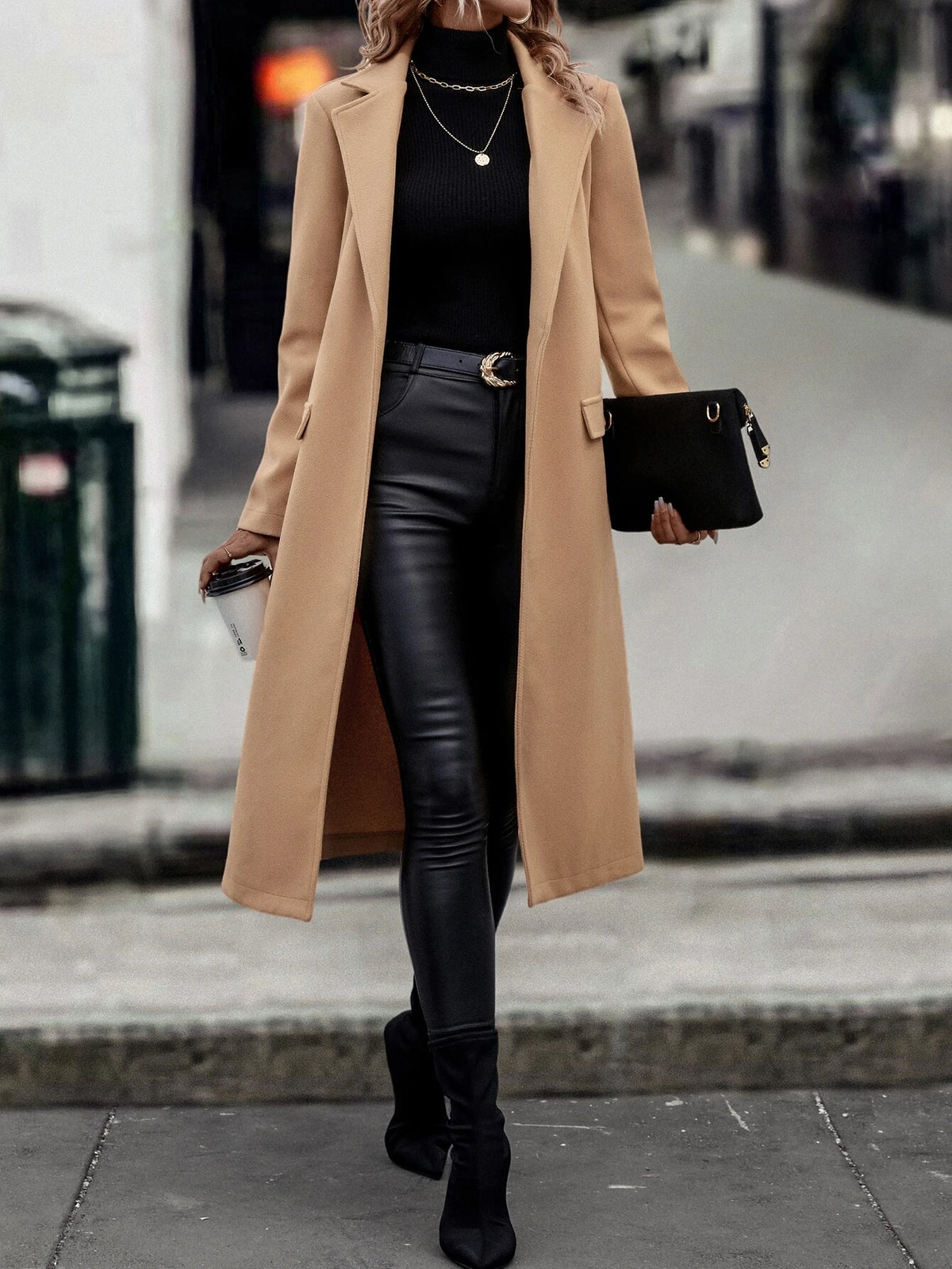 Relaxiva Lapel Neck Open Front Overcoat