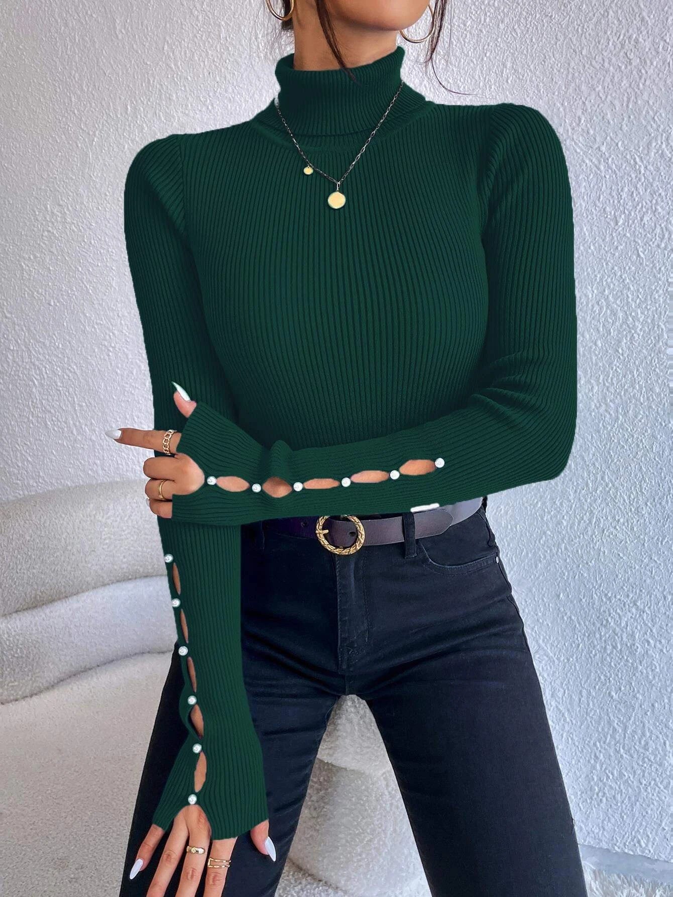 Privé Turtleneck Button Detail Sweater