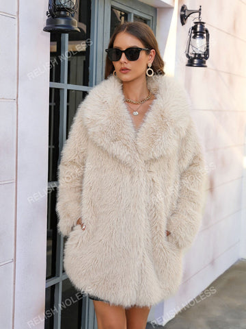 RELISH NOLESS Lapel Neck Slant Pockets Fuzzy Coat