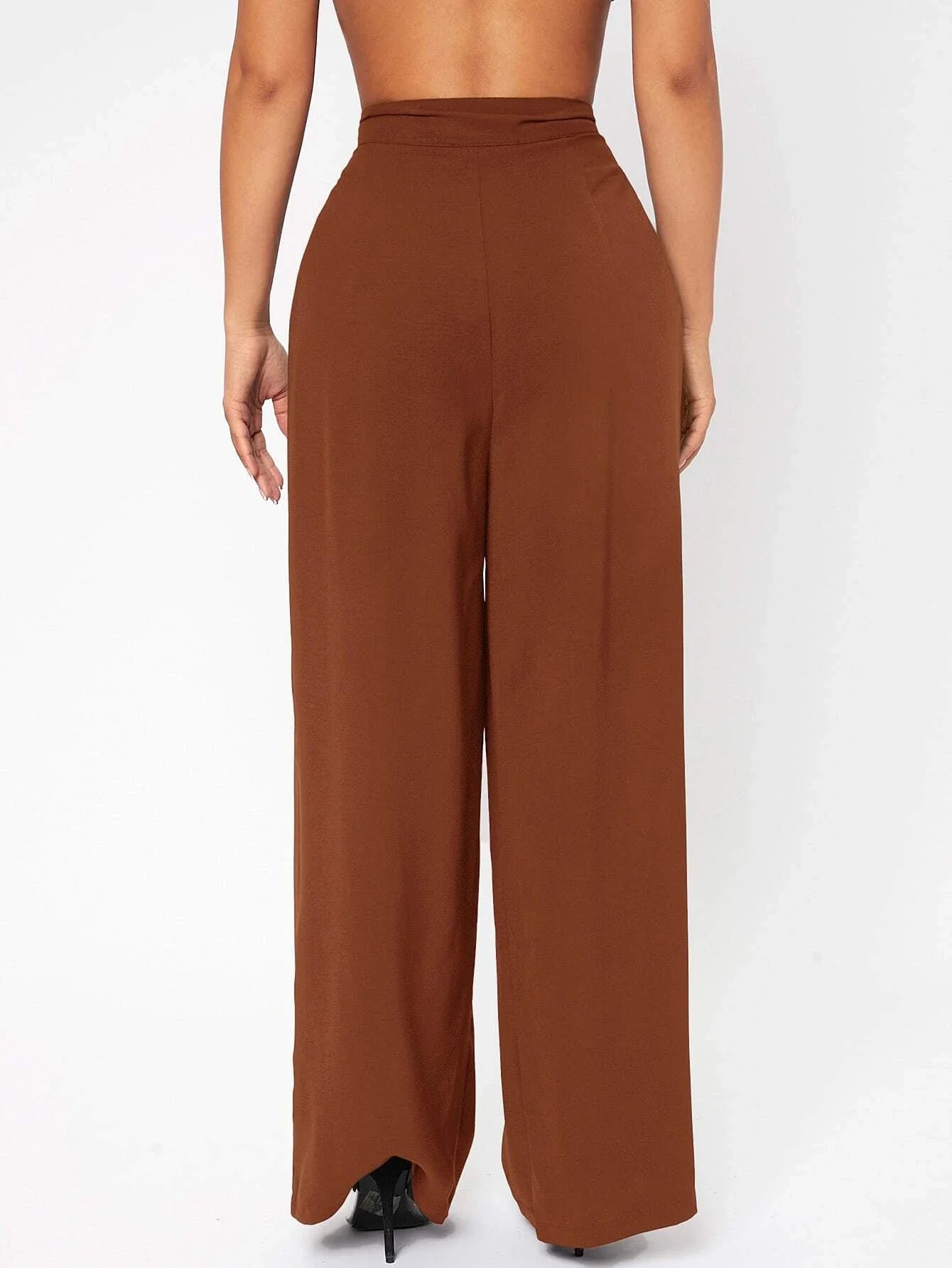 PETITE High Waist Plicated Wide Leg Black Dress Pants