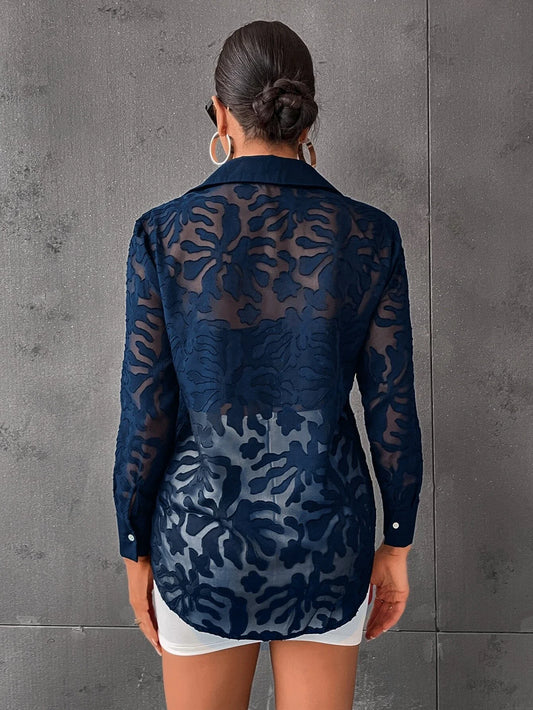 Aveloria Button Front Sheer Shirt Without Bra