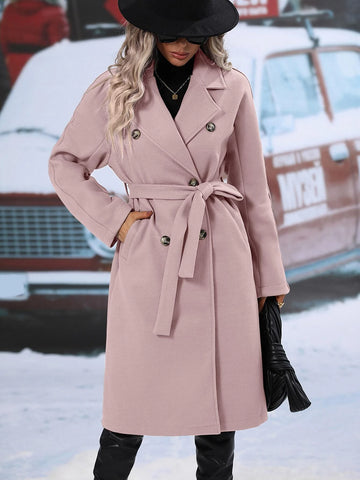 Relaxiva Lapel Neck Double Breasted Belted Overcoat