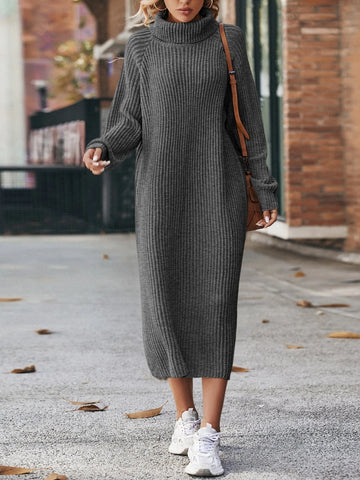 LUNE Turtleneck Raglan Sleeve Sweater Dress