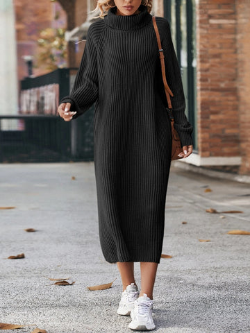 LUNE Turtleneck Raglan Sleeve Sweater Dress