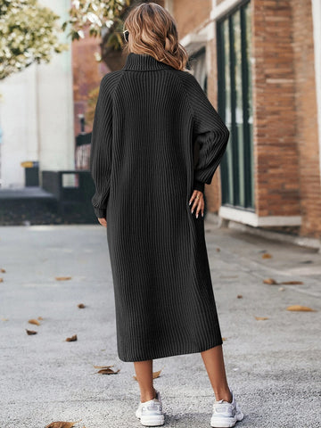 LUNE Turtleneck Raglan Sleeve Sweater Dress