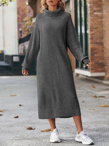 LUNE Turtleneck Raglan Sleeve Sweater Dress