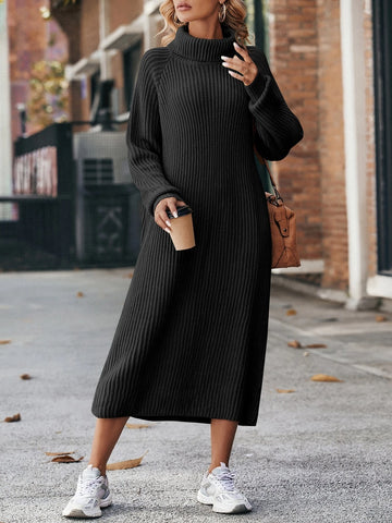 LUNE Turtleneck Raglan Sleeve Sweater Dress