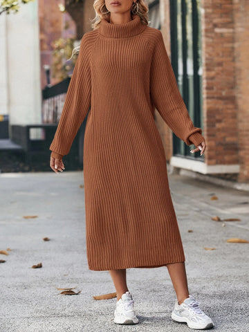 LUNE Turtleneck Raglan Sleeve Sweater Dress