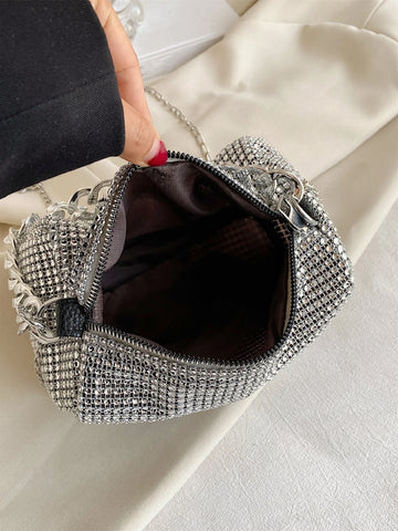 Lightweight, Business Casual Rhinestone Decor Bucket Bag Mini Drawstring Design