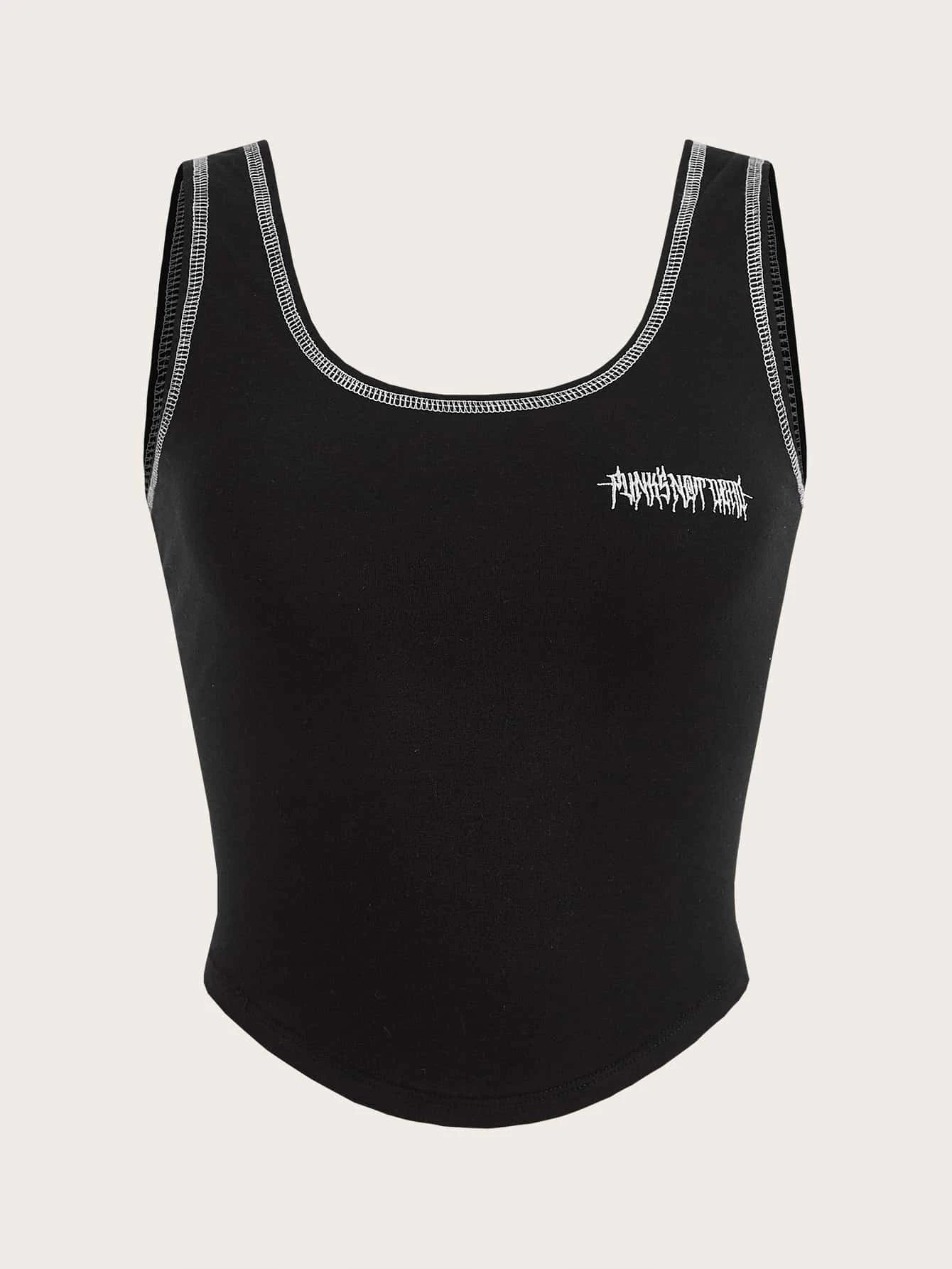 EZwear Letter Graphic Top-stitching Tank Top