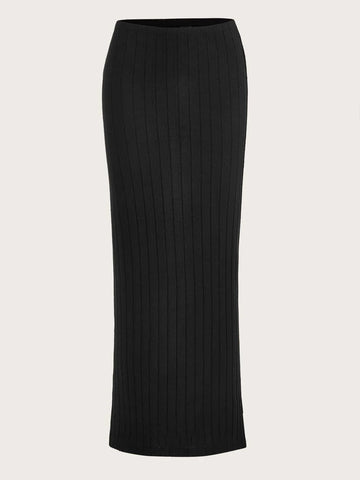 EZwear Solid Ribbed Knit Pencil Skirt