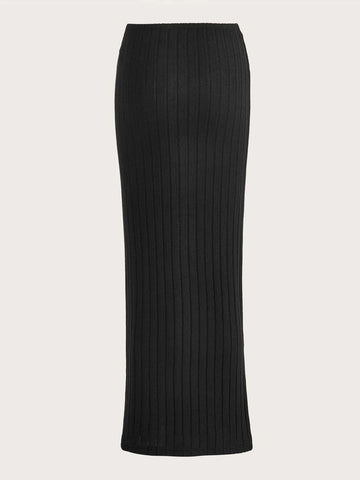 EZwear Solid Ribbed Knit Pencil Skirt