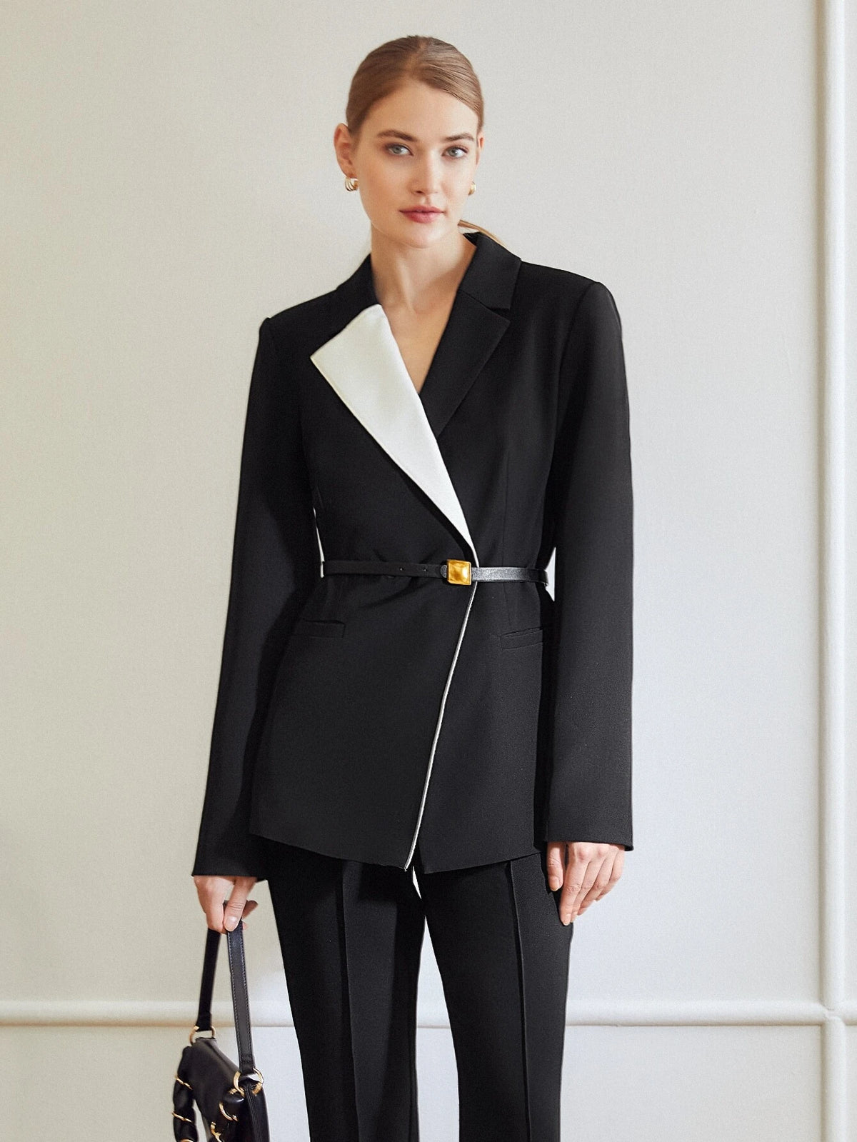 MOTF PREMIUM TWO TONE WRAP BELTED BLAZER