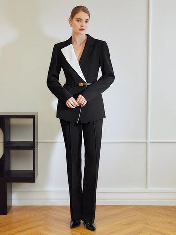 MOTF PREMIUM TWO TONE WRAP BELTED BLAZER