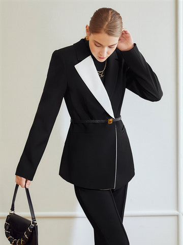 MOTF PREMIUM TWO TONE WRAP BELTED BLAZER