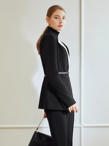 MOTF PREMIUM TWO TONE WRAP BELTED BLAZER