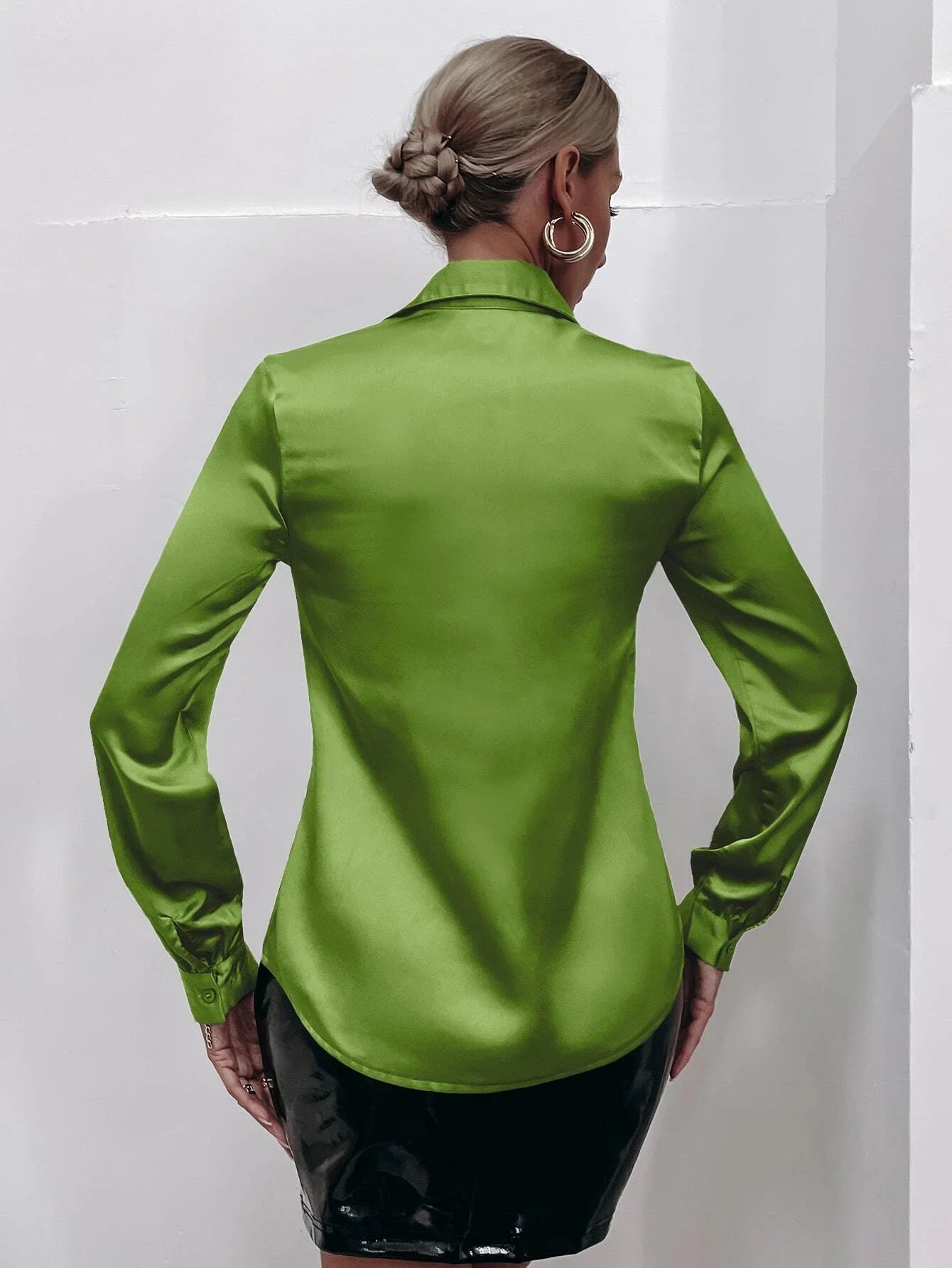 Privé Satin Solid Button Front Shirt