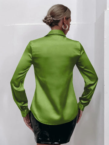 Privé Satin Solid Button Front Shirt