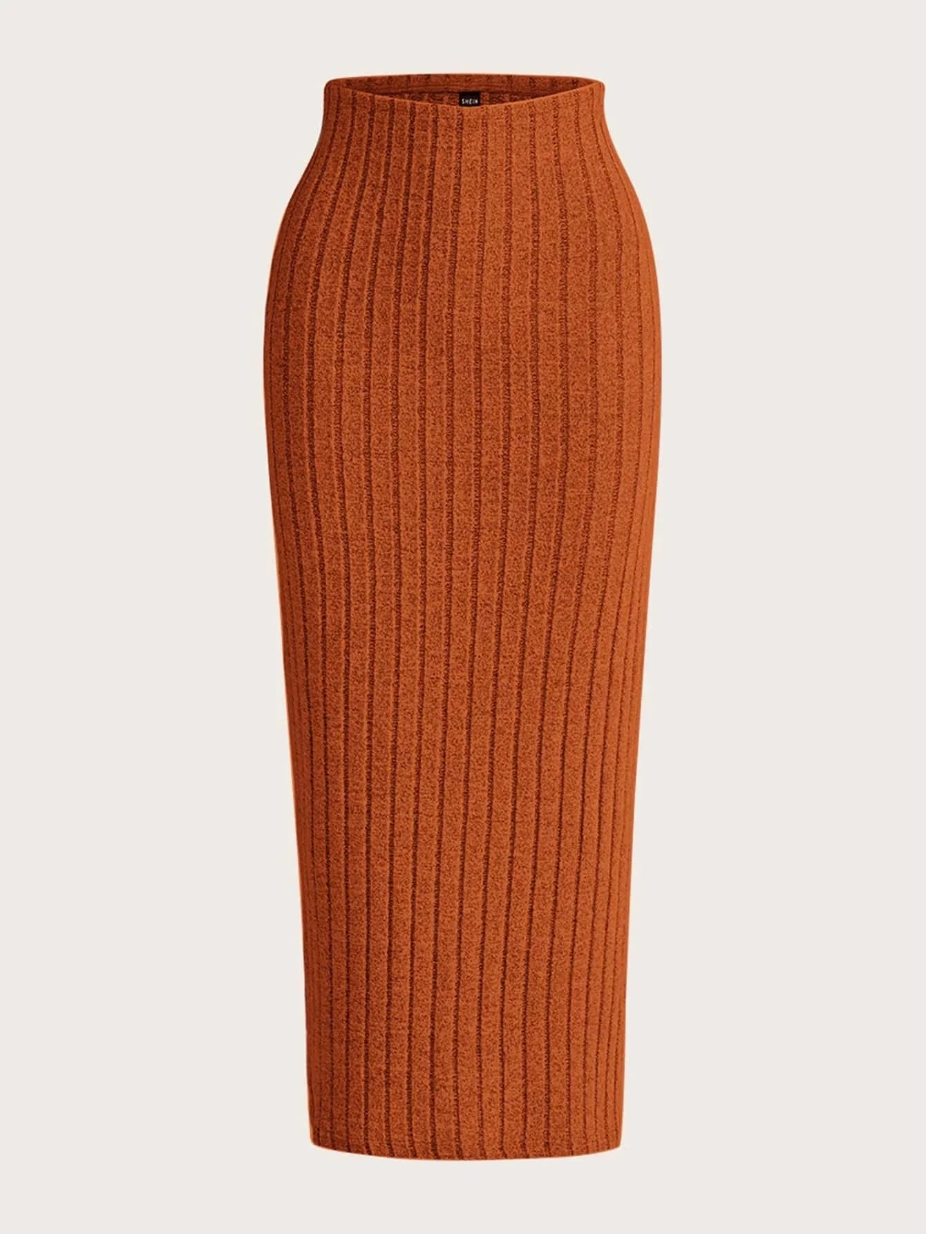 EZwear Solid Ribbed Knit Pencil Skirt