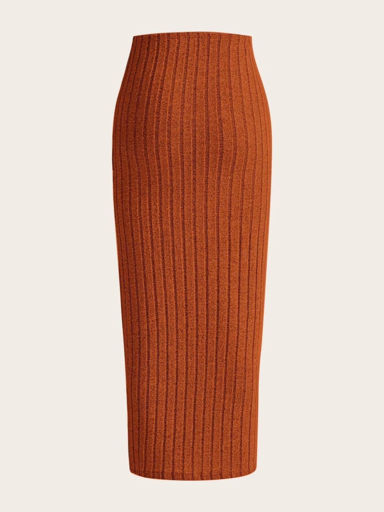 EZwear Solid Ribbed Knit Pencil Skirt