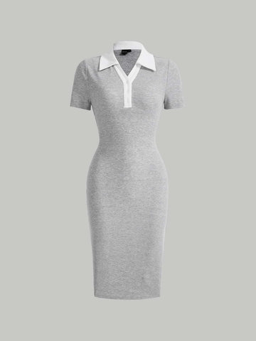 MOD Preppy Style Black And White Contrast Collar Button Front Dress