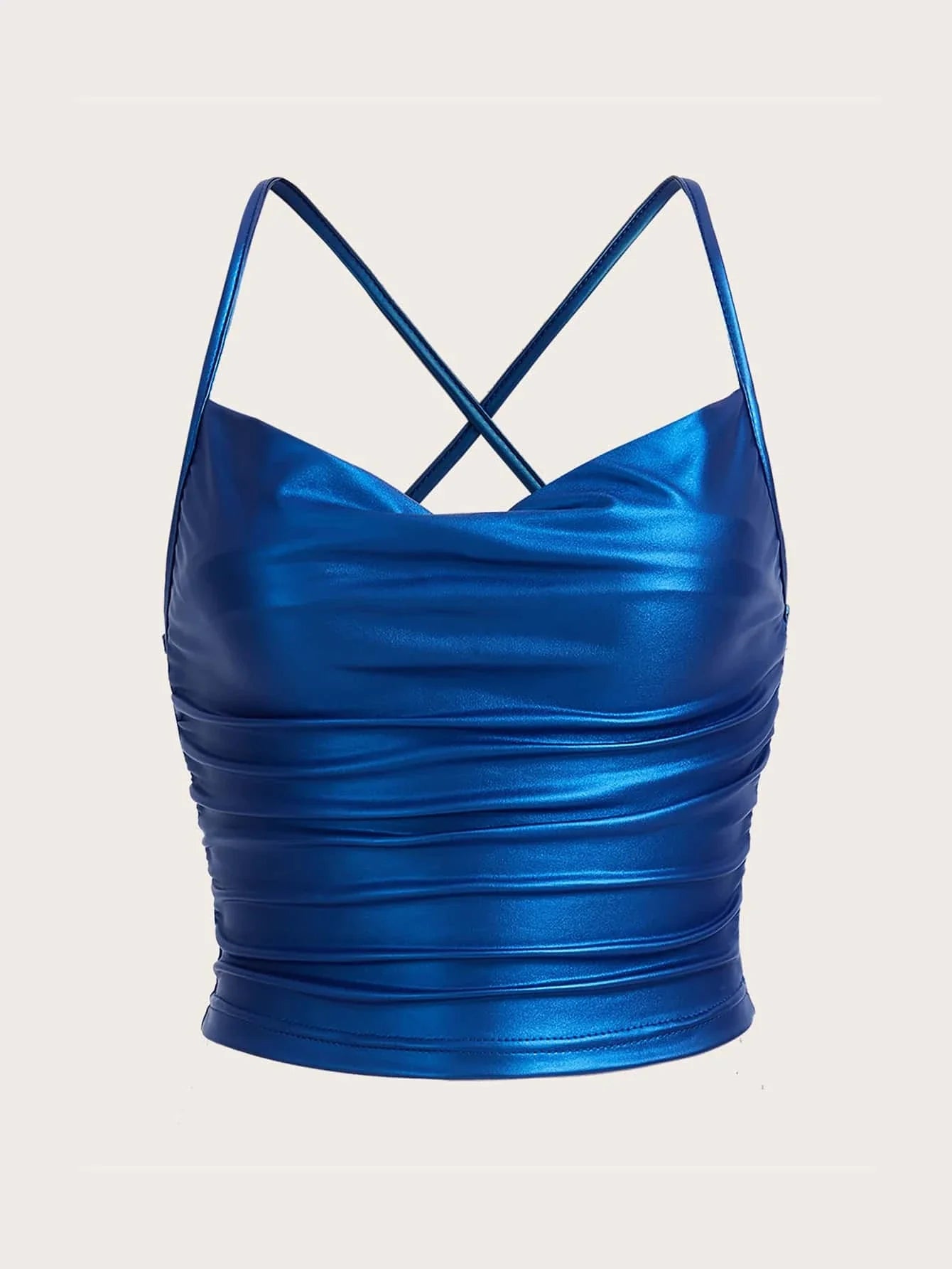 ICON Draped Front Crisscross Backless PU Leather Cami Going Out Tops