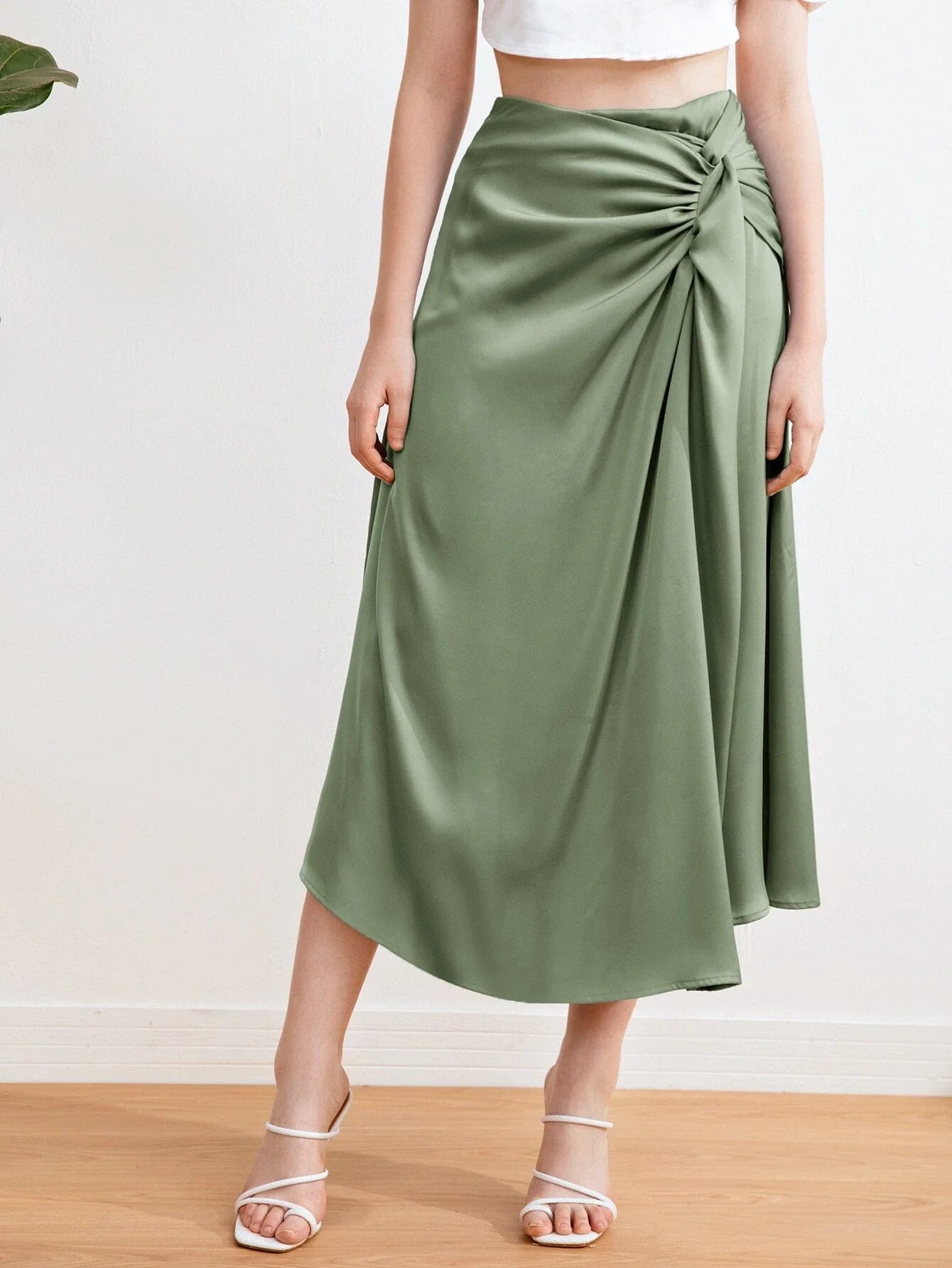Priv� Twist Front Satin Skirt Workwear