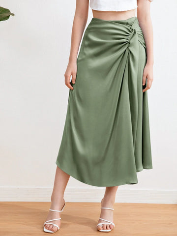 Priv� Twist Front Satin Skirt Workwear