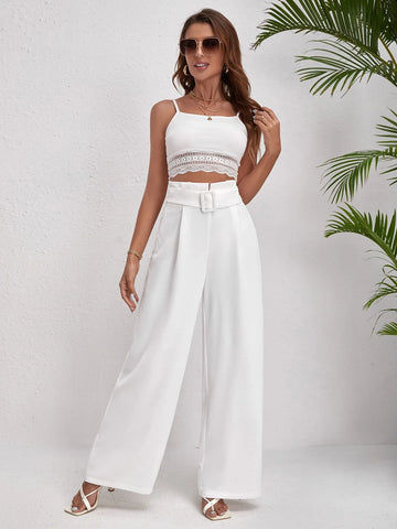 Firerie Solid Belted Wide Leg Pants