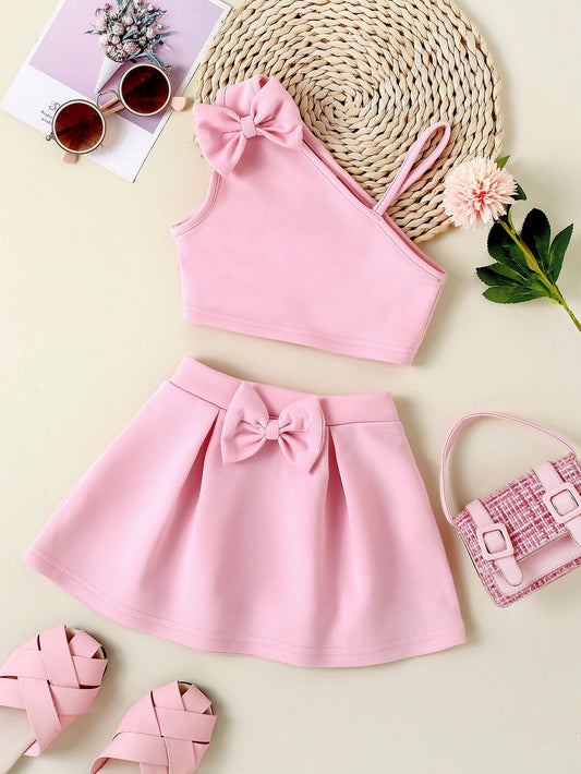 Young Girl Bow Front Cami Top & Fold Pleated Skirt