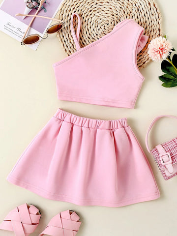 Young Girl Bow Front Cami Top & Fold Pleated Skirt