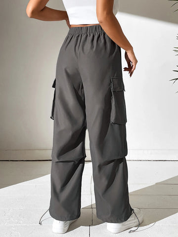 PETITE Elastic Waist Flap Pocket Side Cargo Pants